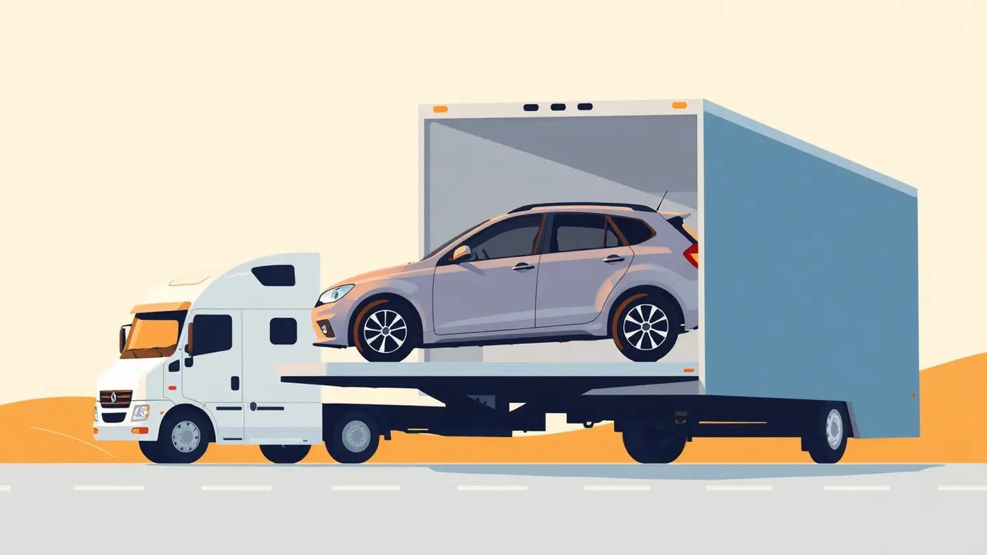 Illustration of a car being loaded onto an auto transport carrier